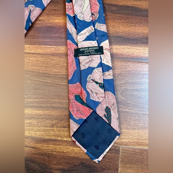 BROOKS BROTHERS Navy Blue Silk Printed Shirt Design Necktie - Picture 3 of 8